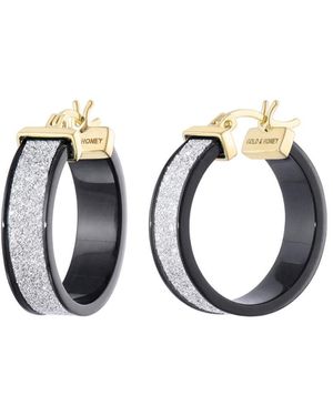 Gold & Honey Black & Silver Wide Glitter Hoops