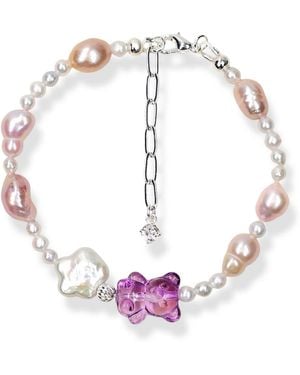 Ninemoo Crystal Bear Pearl Bracelet - Metallic