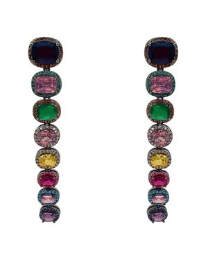 Michael Nash Jewelry Alexis Multi Color Cushion Cut Clip On Cubic Zirconia Earrings - Blue