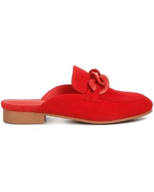 Rag & Co Krizia Chunky Chain Suede Slip On Mules - Red