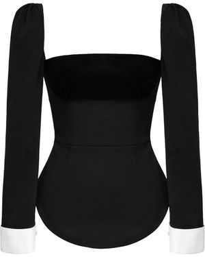POST MERIDIEM Long Sleeve Velvet Detail Top - Black