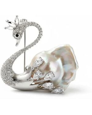Angel Barocco Swan Baroque Pearl Brooch - Metallic
