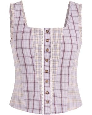 Amy Lynn Brittany Multi Check Cotton Blend Frill Top - Pink