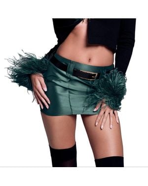 Maison sél Mini Low Belt Satin Skirt – - Green