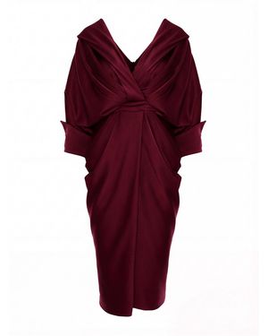Acob a Porter Draped Midi Dress Burgundy - Red