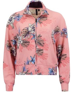 lords of harlech Judy Exotic Floral Coral Cropped Zip Jacket - Pink