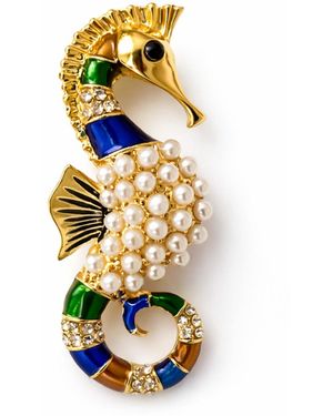 Nuvv Collection Pearl & Enamel Seahorse Brooch - Metallic