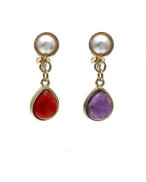 Farra Teardrop Agate And Amethyst Clip-On Earrings - Red
