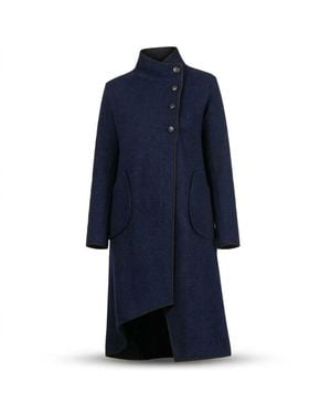 Nikka Place Boiled Wool Winter Cardigan Coat With Buttons And Pockets - Blue