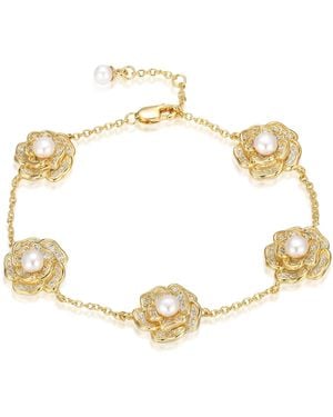 Santinni Tsarina Flower & Freshwater Pearl Bracelet - Metallic