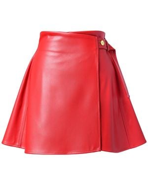 Kargede Vegan Leather Wrap Skirt - Red