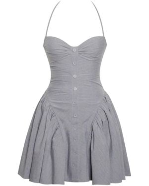 Miss Circle New York Melody Stripe Halter Drop Waist Mini Dress - Gray
