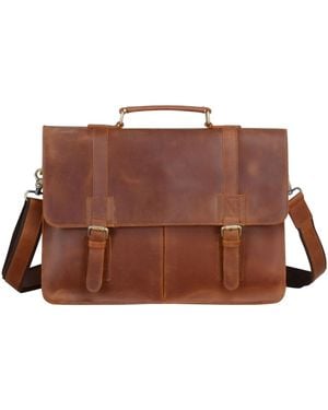 Touri Worn Look Genuine Leather Laptop Bag - Brown