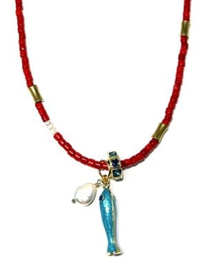 Rachel Nathan Bamboo Coral & Nautical Charms Necklace - Metallic