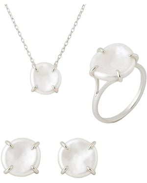 Pearl Code Rozeta Sunrise Keshi Pearl Earrings, Necklace And Ring Set - White