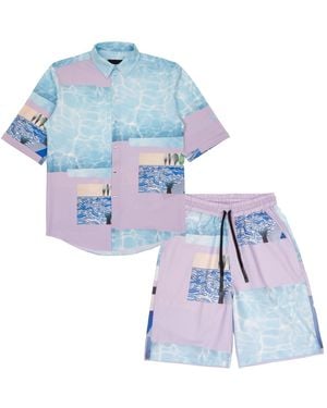 mysimplicated Short Sleeve Shirt And Bermuda Set With Water Design - Blue