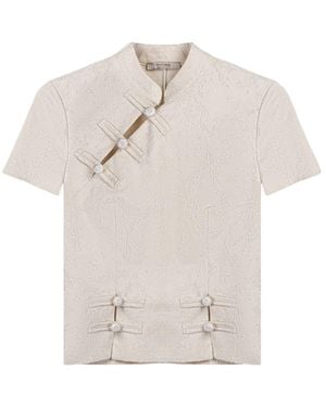 Nocturne Neutrals Chinese Button Accessory Blouse - White