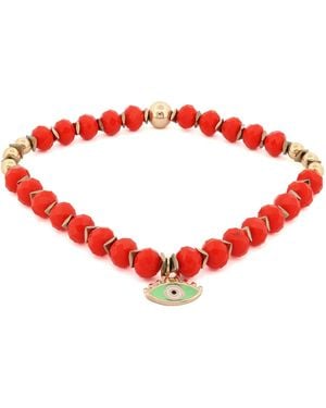 Ebru Jewelry Flame & Gaze Evil Eye Beaded Anklet - Red