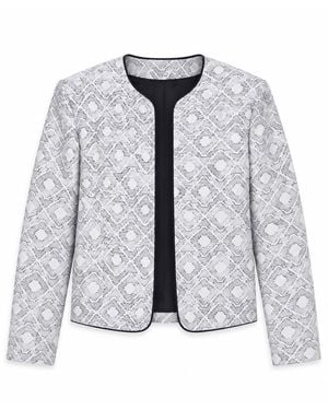 Stovaria Ivory Embroidered Pure Linen Statement Jacket - Grey