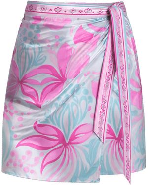 LOVEIST STORE Linda Wrap Satin Mini Skirt – Printed Tie-Waist Summer Skirt - Pink