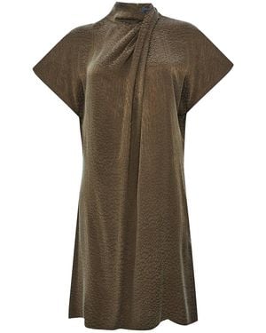 Exquise Martha Cap Sleeve Midi Draped Neck Dress - Brown