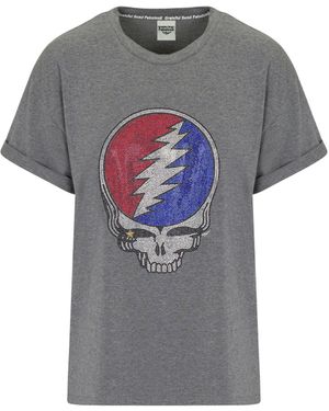 Meghan Fabulous The Original Grateful Dead Rhinestone Stealie T-Shirt - Grey