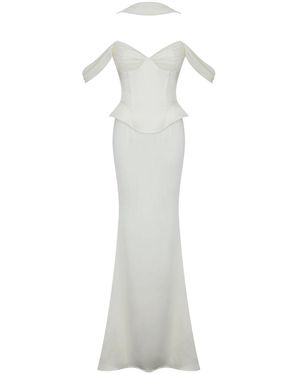 Miss Circle New York Jessalyn Ivory Sweetheart Peplum Mermaid Wedding Dress With Chiffon Scarf - White