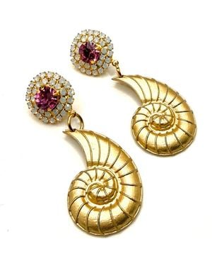 Achala Handcrafted Golden Nautilus Drop Earrings - Metallic