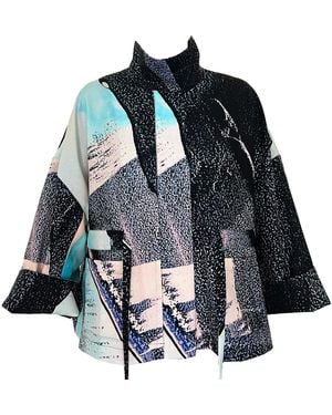 Maxjenny Square Boxy Jacket Print Paint - Blue