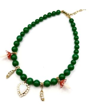 Achala Handcrafted Mushroom & Heart Pendant Necklace - Green
