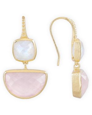 Giselle Vale — London Charis Halfmoon Double Gemstone Earrings Moonstone & Rose Quartz - Pink