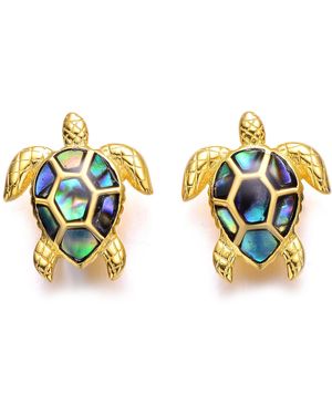 Genevive Jewelry Genevive Sterling Plated With Shimmering Abalone Shell Inlay Sea Turtle Stud Earrings - Metallic