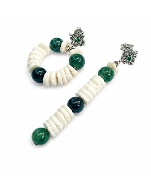 Way to Chic Asymmetrical Earrings With Shell & Moss Agate Stones - Blue