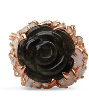 Bellus Domina Plated Obsidian Rose Ring - Black