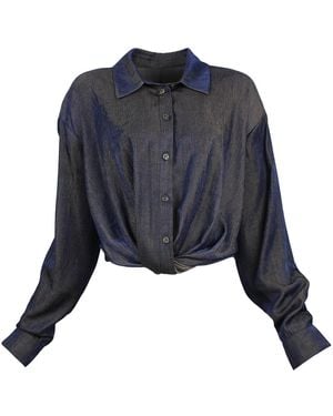 Lalipop Design Relaxed Shirt With Draped Front Hem - Blue
