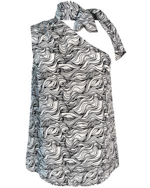 Solgo Atelier Ade One-Shoulder Mulberry Silk Top - Grey