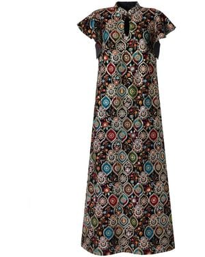 Julia Allert Royal Embroidered Kaftan-Inspired Dress - Black