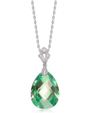 Genevive Jewelry Sterling Lime Cubic Zirconia Teardrop Pendant - Green