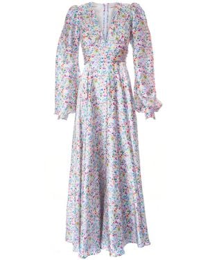Sofia Tsereteli Watercolor Print Silk Dress - Blue