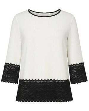 Conquista Neutrals Loose Fit Ecru Top With Lace Detail - White