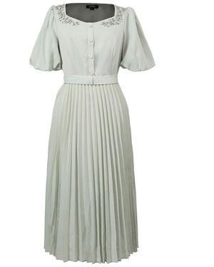 Smart and Joy Neutrals Pleats And Embroideries Blouse-Dress - Green