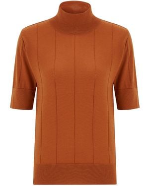 Peraluna Betty High Neck Short Sleeve Knitwear Fine Blouse - Brown