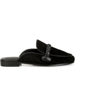 Rag & Co Lavinia Suede Leather Braided Detail Mules - Black