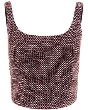 AVENUE No.29 Tweed Cropped Blouse With Metallic Zipper - Purple