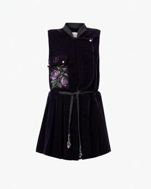 Rondooz Hand Painted Velvet Mini Dress With Hand Applied Embellishment - Blue