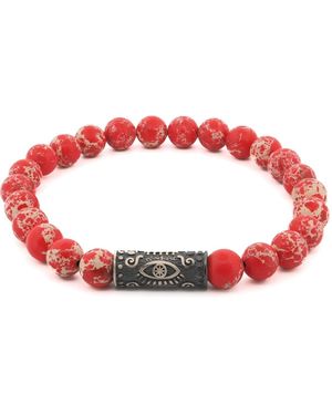Ebru Jewelry Sterling Evil Eye & Jasper Stone Beaded Bracelet - Red