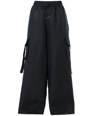 Metamorph Linen Cargo Palazzo Trousers - Blue