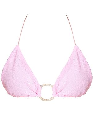 Ettie Sequin Triangle Bikini Top With Ring Center - Pink