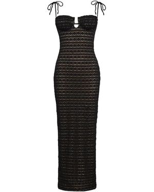 Montce Daisy Lace Petal Long Slip Dress - Black