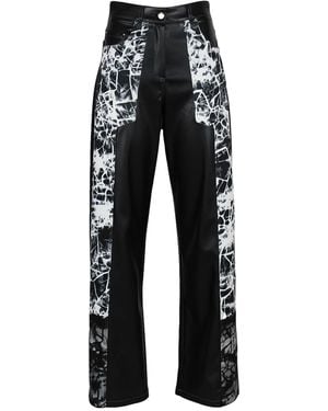 Lalipop Design Wide-Leg Vegan Leather Trousers Panelled With Abstract Print - Black